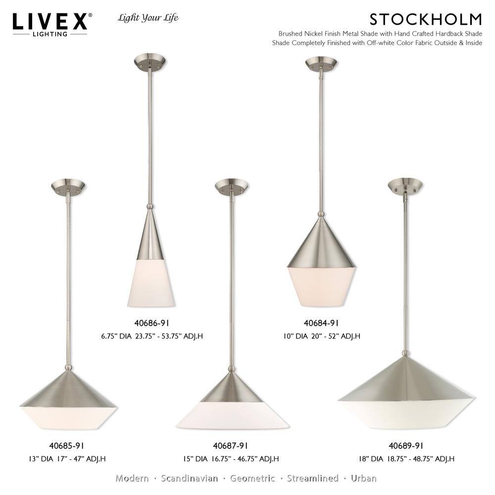Stockholm Brushed Nickel 1-Light Mini Pendant with Off-White Shade