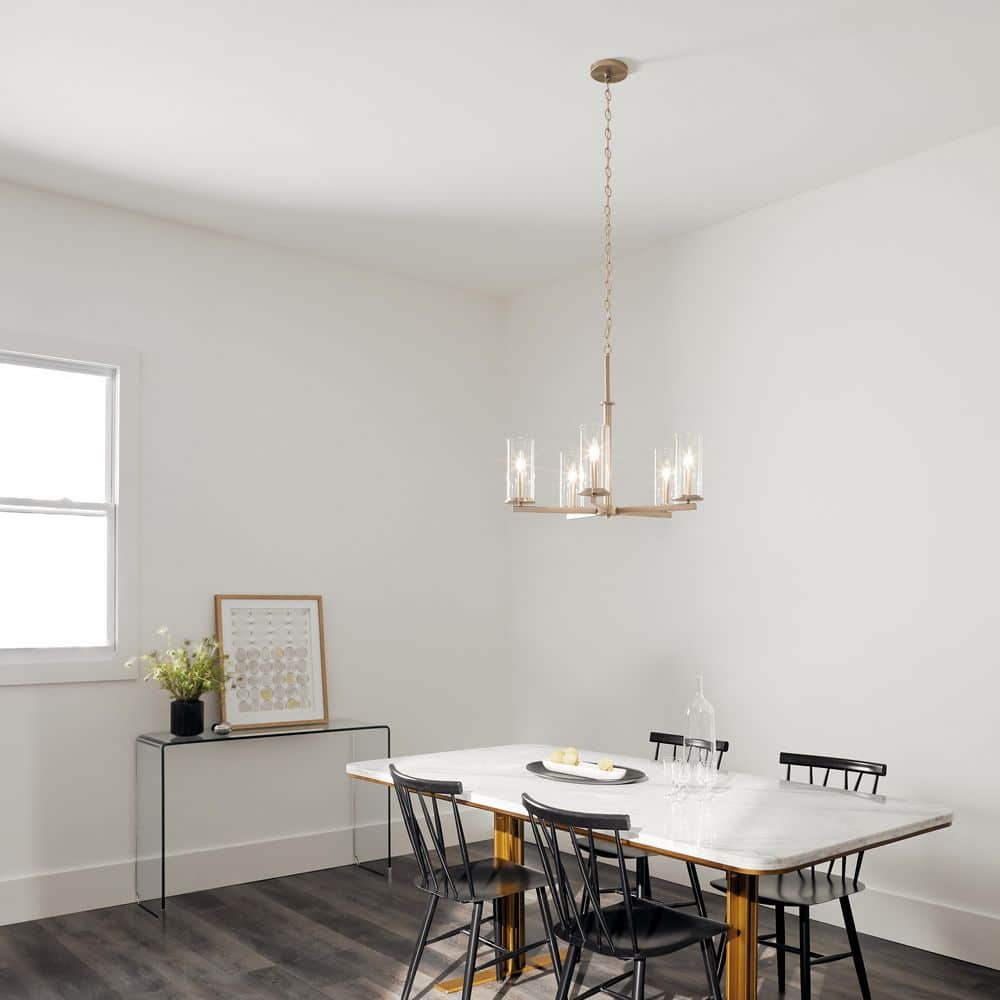 Transitional Crosby 5-Light Chandelier in Brushed Nickel with Clear Glass Shades