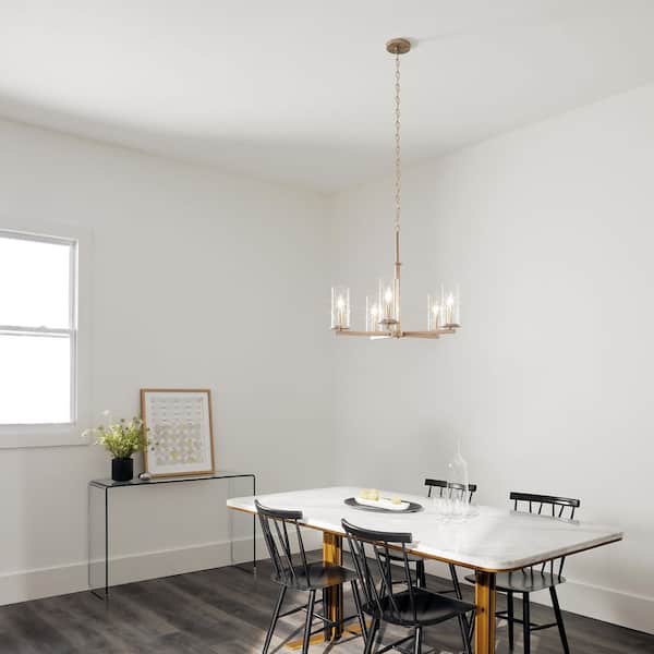 Crosby 26.25 in. 5-Light Brushed Nickel Contemporary Candlestick Cylinder Chandelier for Dining Room