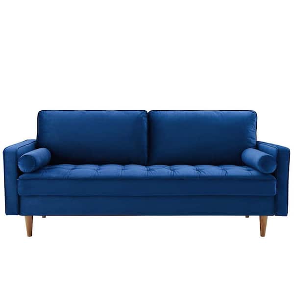 MODWAY Valour 73 in. Navy Velvet 3-Seater Tuxedo Sofa with Square Arms