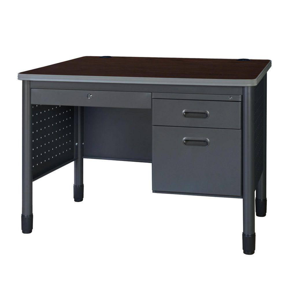 Mesa 48 in Neo Walnut Steel Single Pedestal Teacher's Office Desk with Center Drawer
