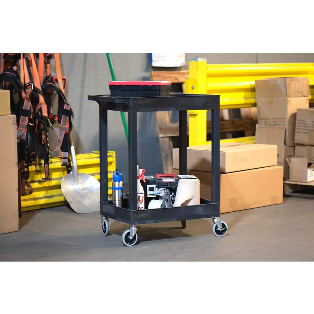 Black Heavy-Duty Two-Shelf Utility Cart with Casters
