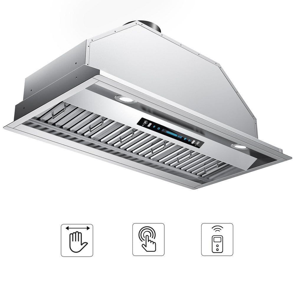 42 in. 400 CFM Convertible Insert Range Hood Stainless Steel with Baffle Filters, LED and Gesture Control