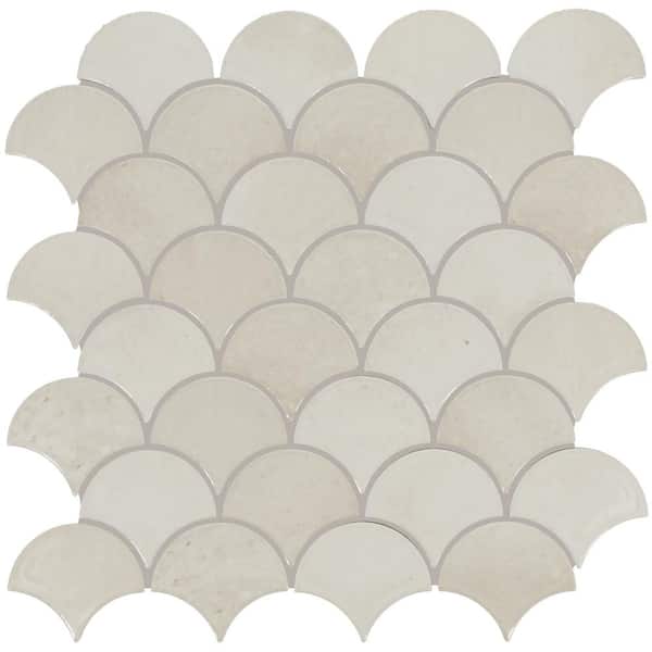 Daltile Miramo Pearl 13 in. x 13 in. Glazed Ceramic Fan Mosaic Tile (10.2 sq. ft./case)