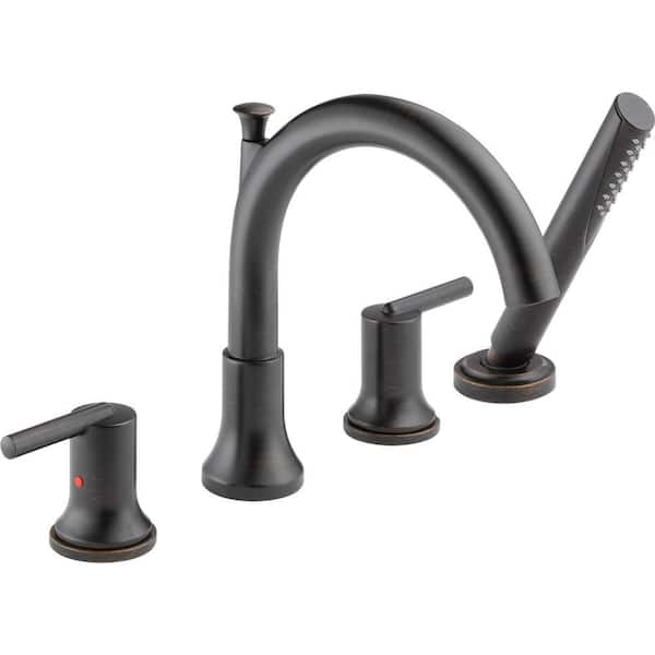 Delta Trinsic 2-Handle Deck-Mount Roman Tub Faucet with Hand Shower Trim Kit Only in Venetian Bronze (Valve Not Included)