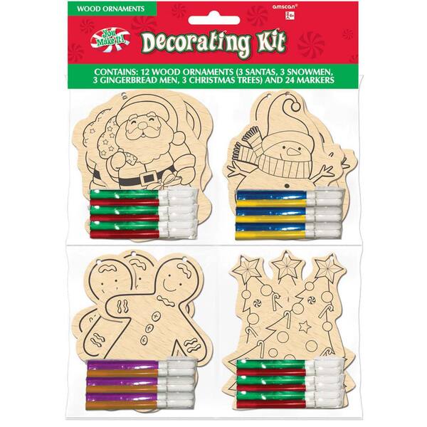 Amscan 3.5 in. x 3 in. Christmas Ornament Decorating Kit Assortment (12-Count)