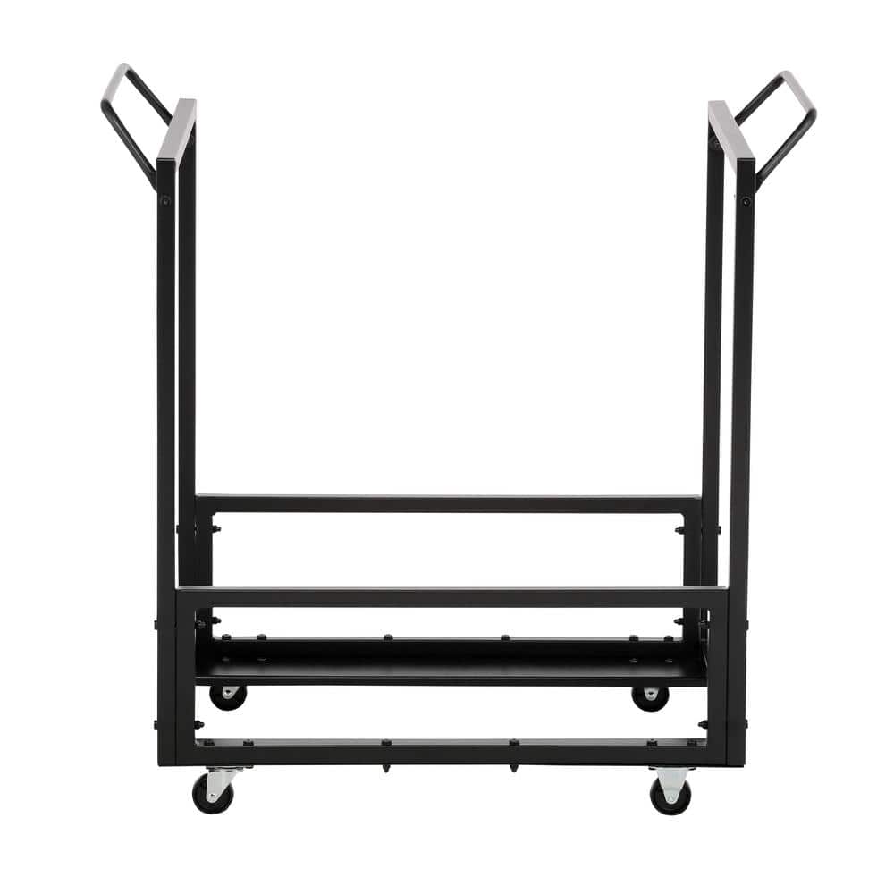 Black Metal Folding Chair Storage Cart with Wheels