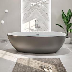 Viva 59 in. Stone Resin Flatbottom Freestanding Bathtub in Gray