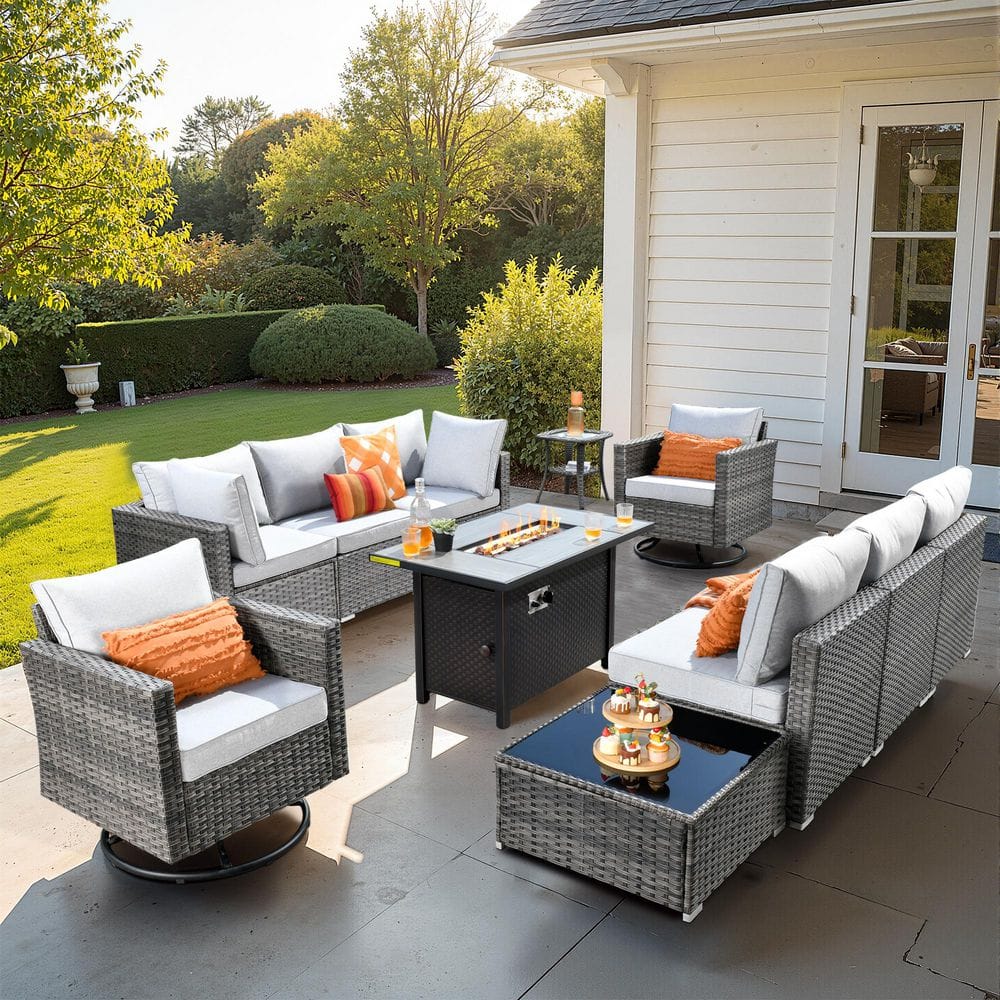 HOOOWOOO Messi Gray 11-Piece Wicker Outdoor Patio