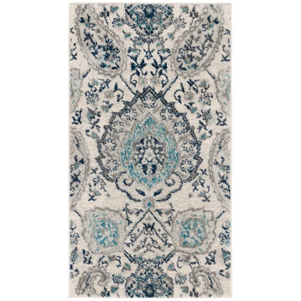 Elegant Floral Square Area Rug in Cream and Light Grey - 27in Hand-knotted Synthetic