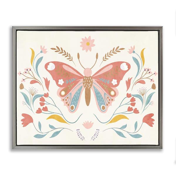 Stupell Industries Boho Folk Butterfly by Kim Allen Gray Floater Frame Animal Graphic Art Print 25 in. x 31 in.