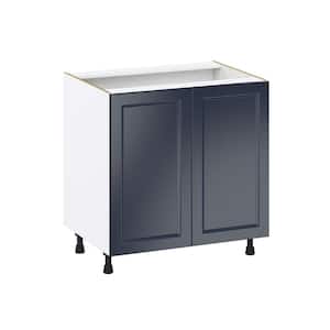 Devon 33 in. W x 24 in. D x 34.5 in. H Painted Blue Shaker Assembled Base Kitchen Cabinet with 3 Inner Drawers