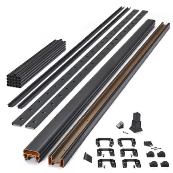 Transcend 8 ft. x 36 in. Charcoal Black Composite Horizontal Deck Rail Kit with Black Round Aluminum Balusters