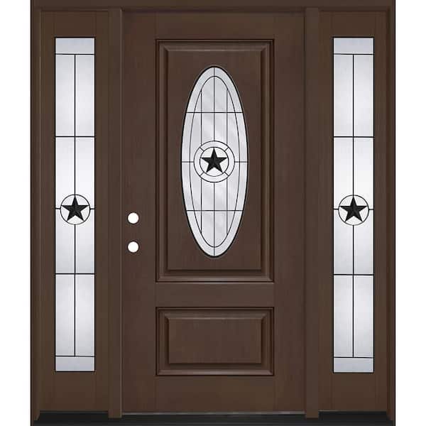 Regency 68 in. x 80 in. 3/4L Oval Alamo Glass RHIS Hkry Mahogany Fiberglass Prehung Front Door w/ 14 in.-Full SLs 4-9/16