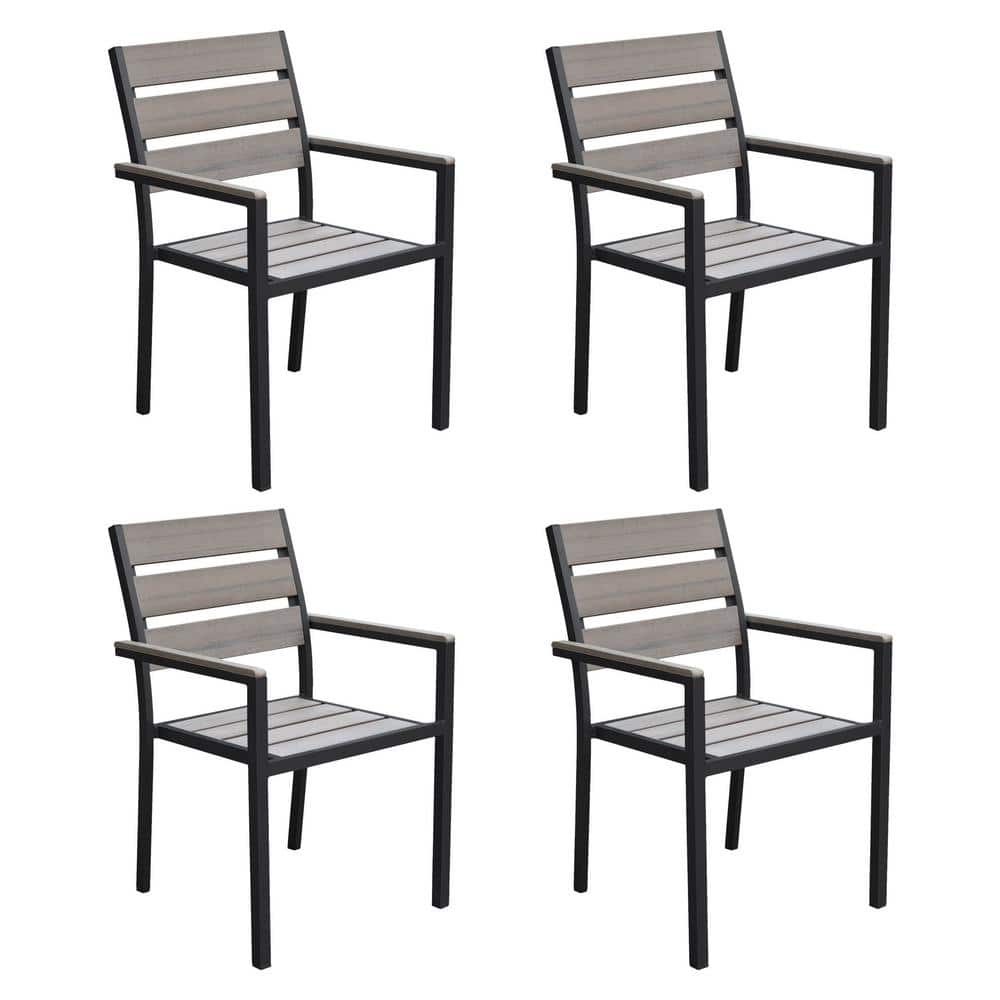CorLiving Gallant Sun Bleached Charcoal Gray Stackable High Density Polyethelyne and Aluminum Outdoor Dining Chair (Set of 4) -  PJR-672-C