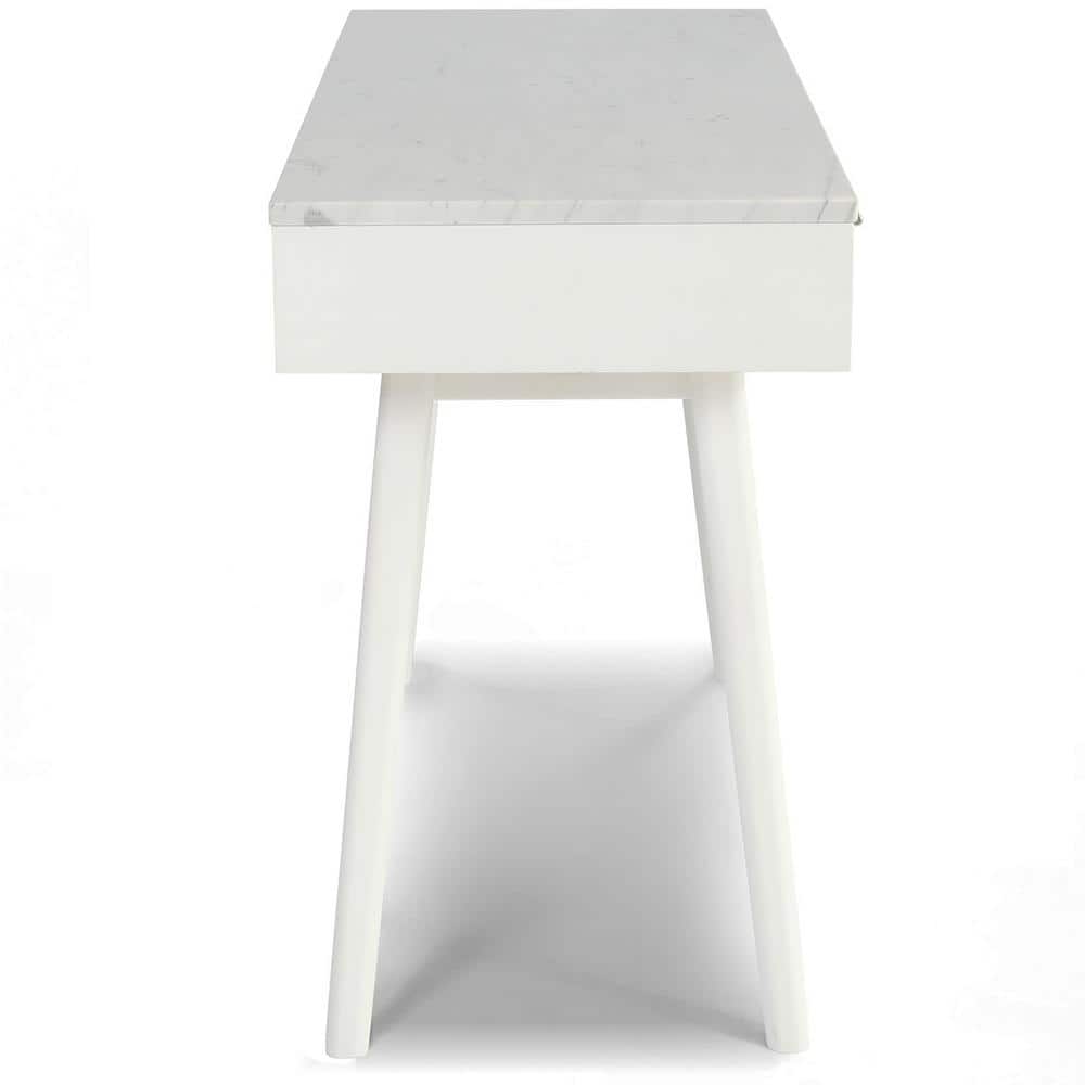 Bianco Flair 49" White Carrara Marble Writing Desk with Sleek Storage Drawers