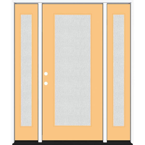Steves & Sons Legacy 64 in. x 80 in. Full Lite Rain Glass RHIS Primed Jackfruit Finish Fiberglass Prehung Front Door w/Dbl 12 in. SL