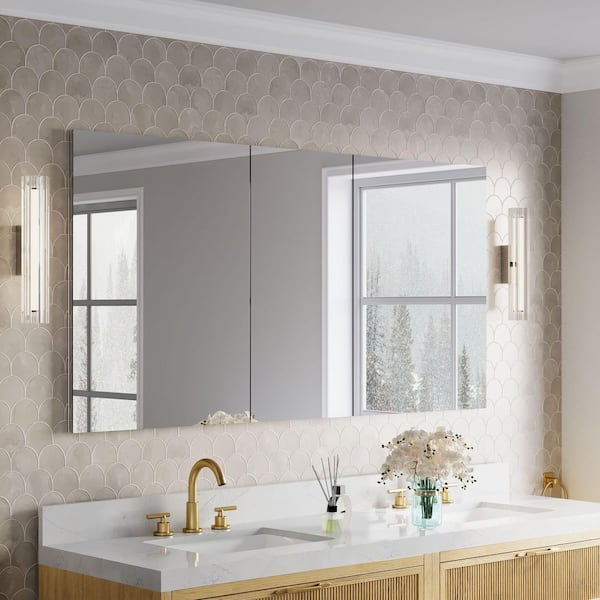 ROSA 64.1 in. W x 32 in. H Rectangular Tri-View Aluminum Medicine Cabinet with Mirror, Combo Set, BLUM Hinge, Soft Close