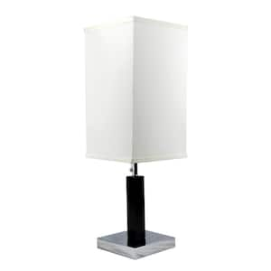 26 in. Brown Square Wooden Table Lamp for Living Room with White Rectangular Fabric Shade