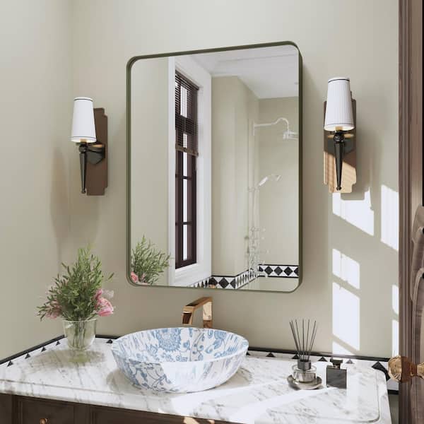 Klajowp 32 in. W x 24 in. H Rectangular Framed Wall Mounted Bathroom Vanity Mirror in Brushed Bronze