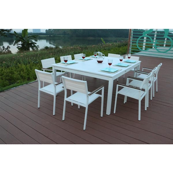 Unbranded Mantona White 11-Piece Aluminum Outdoor Dining Set with Sling Set in White