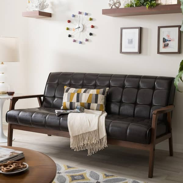 Baxton Studio Masterpiece 63.8 in. Brown Faux Leather 4 Seater