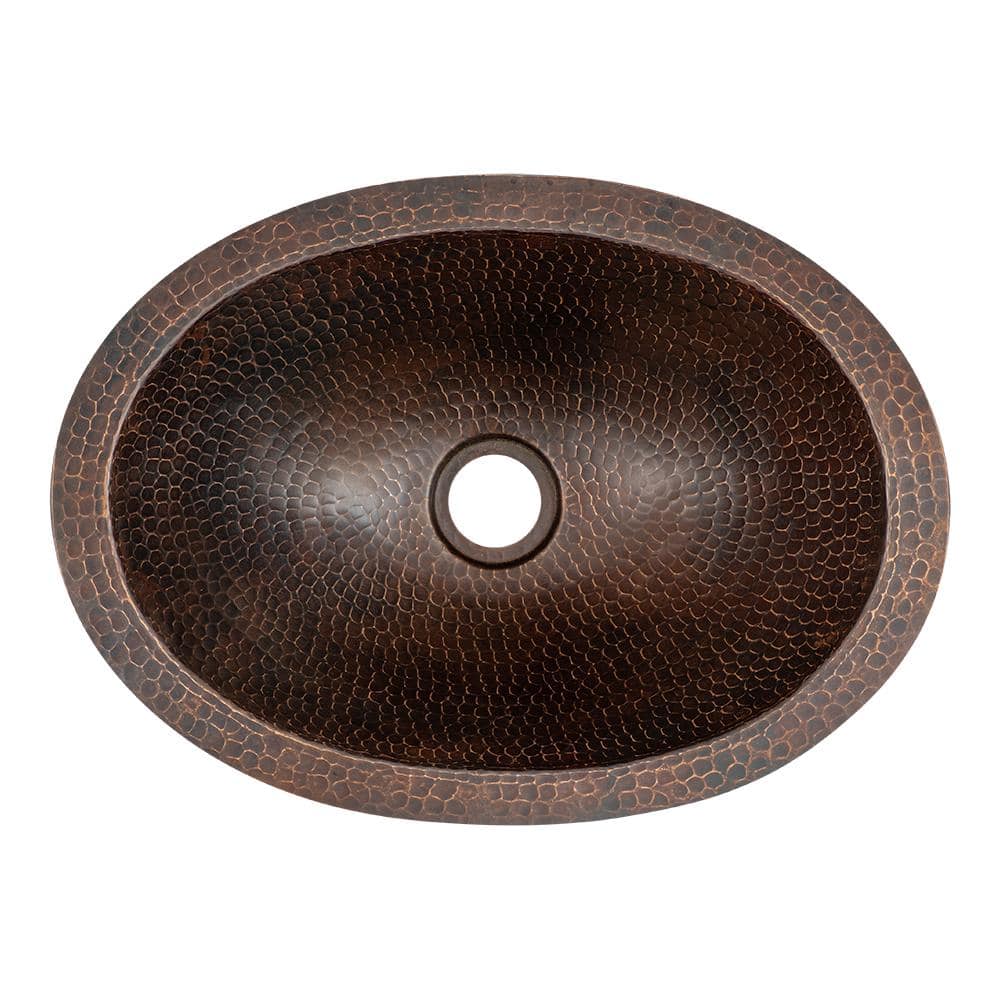 15" Oval Hand-Hammered Copper Under Counter Bathroom Sink