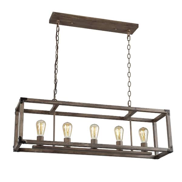 Living Room Kitchen for Dining Brown Rustic,Industrial,Vintage,Cottage Dimmable JONATHAN Y JYL7477A Magnolia 36 5-Light Linear Adjustable Iron Farmhouse LED Pendant 