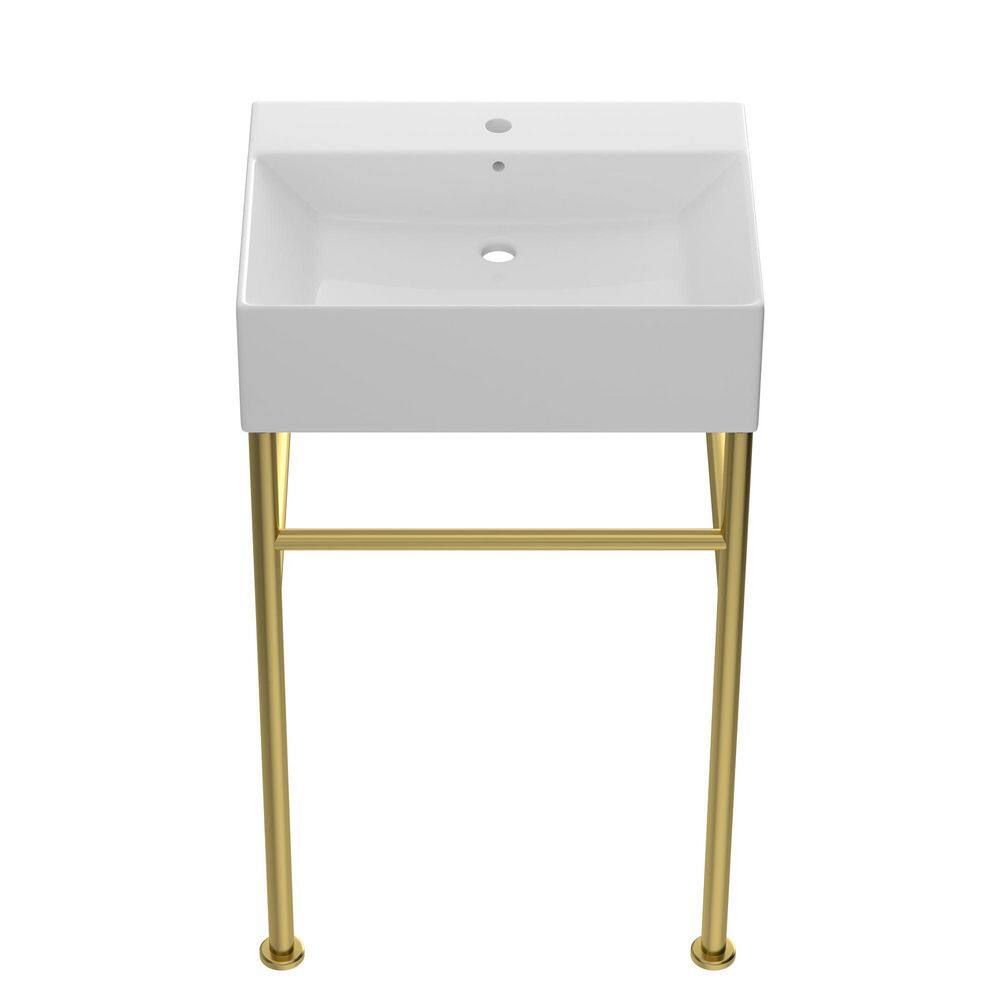 Bathroom Sink 24 in. W x 16 in.D Console Sink in Glossy White Ceramic with Gold Support Legs-Freestanding Fireclay Sink price history on PriceWatchPro