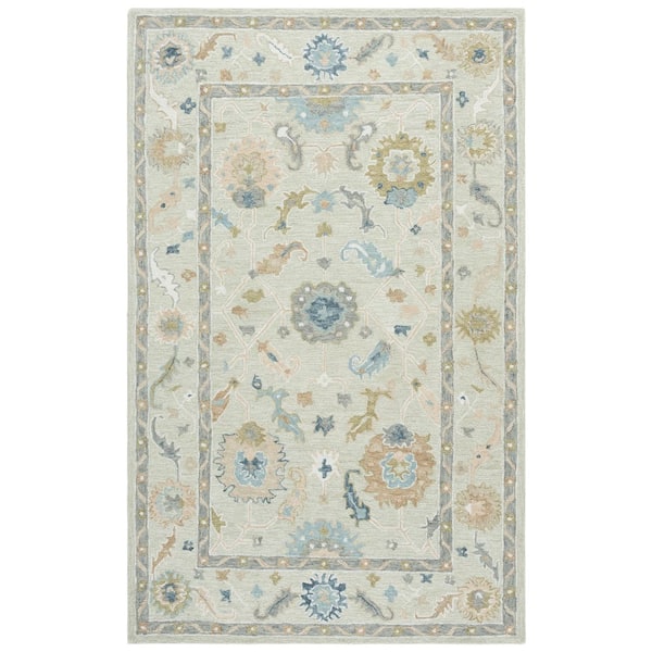 Metro 5 ft. x 8 ft. Beige/Blue Geometric Ornate Border Area Rug