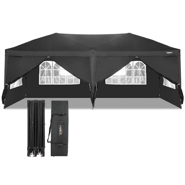 VINGLI 10 ft. x 20 ft. Pop Up Canopy with 6 Removable Sidewalls and Carrying Bag, Patio Event Gazebo Beach Tent