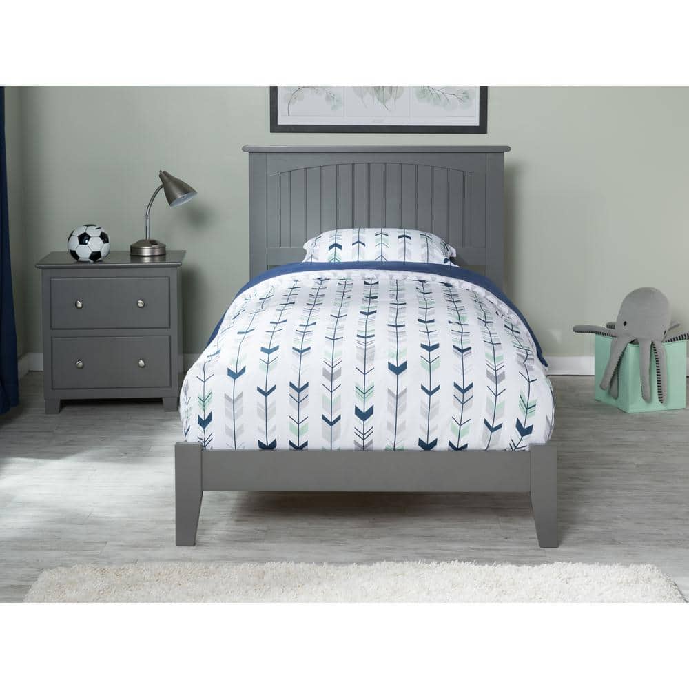 Nantucket Gray Twin Wood Frame Bed with Headboard and Drawer