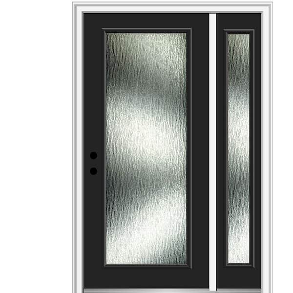 MMI Door 50 in. x 80 in. Right-Hand Inswing Rain Glass Black Fiberglass Prehung Front Door on 4-9/16 in. Frame