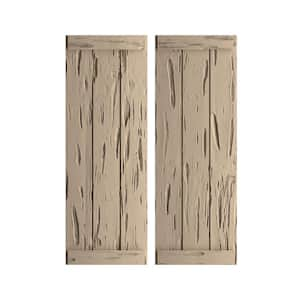 16.5 in.x 50 in. Timberthane Polyurethane 3-Board Joined Board-n-Batten Pecky Cypress Faux Wood Shutters,End Batten Pair