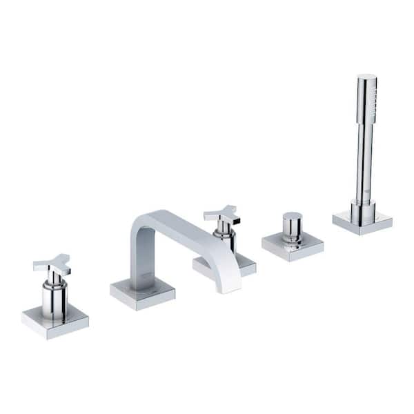 GROHE Allure 2-Handle Deck-Mount Roman Bathtub Faucet with Handheld Shower in StarLight Chrome