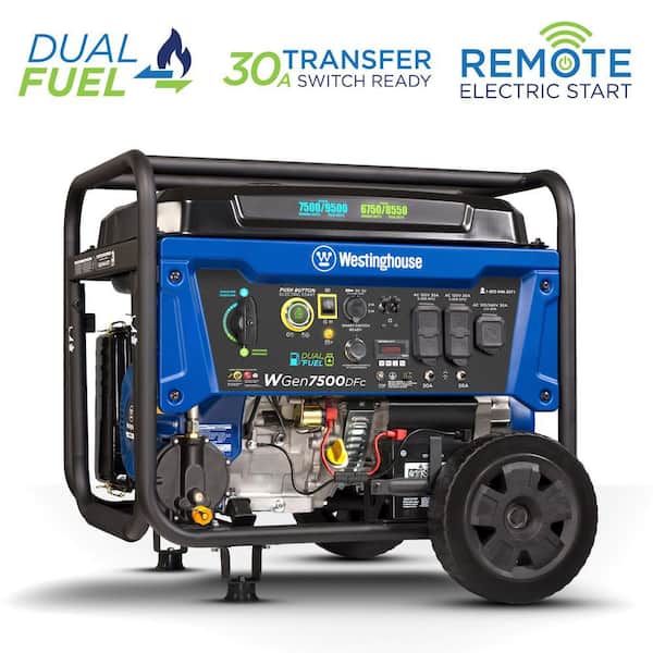 Westinghouse 9,500/7,500-Watt Dual Fuel Gas and Propane Powered Portable Generator with Remote Electric Start, 30A 120/240V Outlet