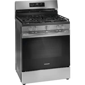 30 in. 5.1 cu. ft. 5 Burner Freestanding Self-Cleaning Gas Range in Stainless Steel with Air Fry
