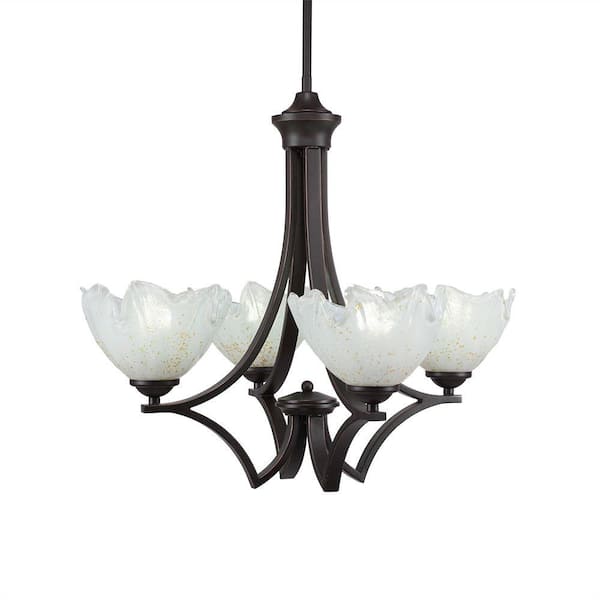 Unbranded Clevelend 4-Light Dark Granite Round Chandelier with 7 in. Gold Ice Glass Shades, No bulbs included