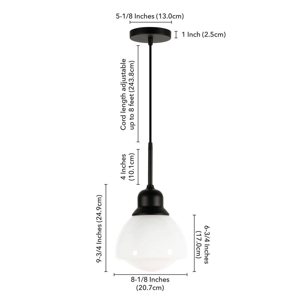 Brooks Transitional Blackened Bronze Drum Pendant with White Milk Glass