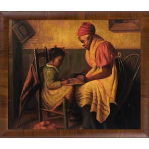 Playing Checkers by Harry Roseland Panzano Olivewood Framed Typography Oil Painting Art Print 23 in. x 27 in.