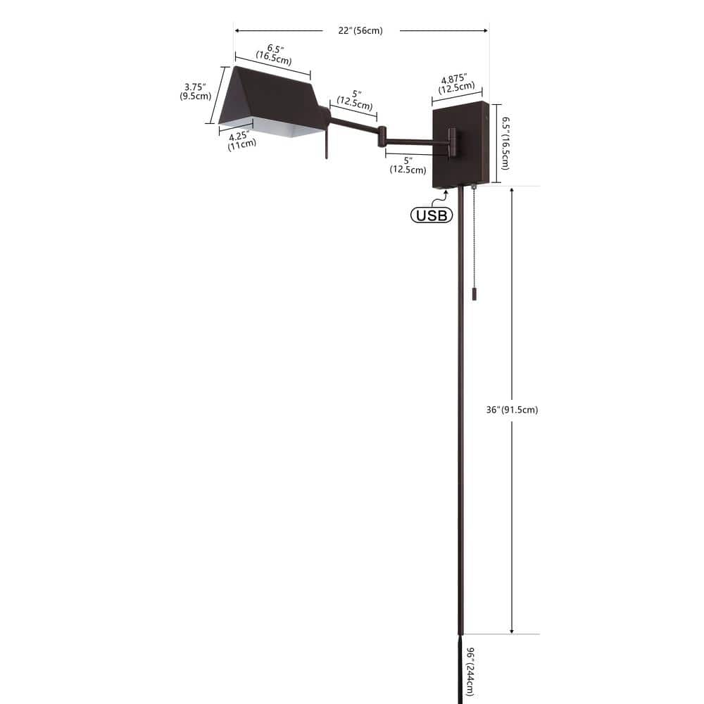 Arlo Oil Rubbed Bronze Swing Arm Wall Sconce with USB Charging Port