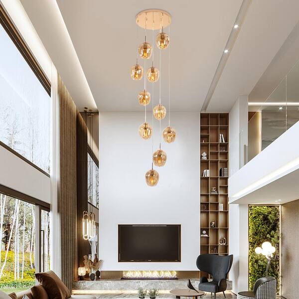 OUKANING 40-Watt 10-Light Gold Modern Pendant Light with