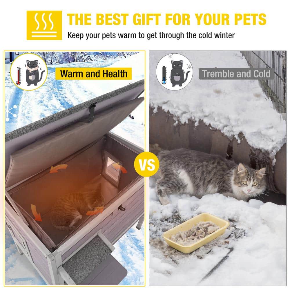 Insulated Wooden Outdoor Cat House with Warm Liner