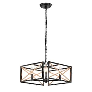 Kula 4-Light Sweep Black Geometric Lantern Style Chandelier for Dining/Living Room, Bedroom, Foyer, No Bulbs Included