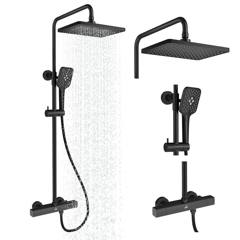 CASAINC 4-Spray Patterns 11.4 in. x 7.5 in. Thermostatic Rain Shower ...