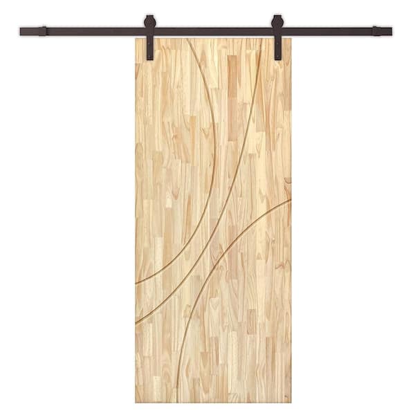 CALHOME 36 in. x 96 in. Natural Pine Wood Unfinished Interior Sliding Barn Door with Hardware Kit