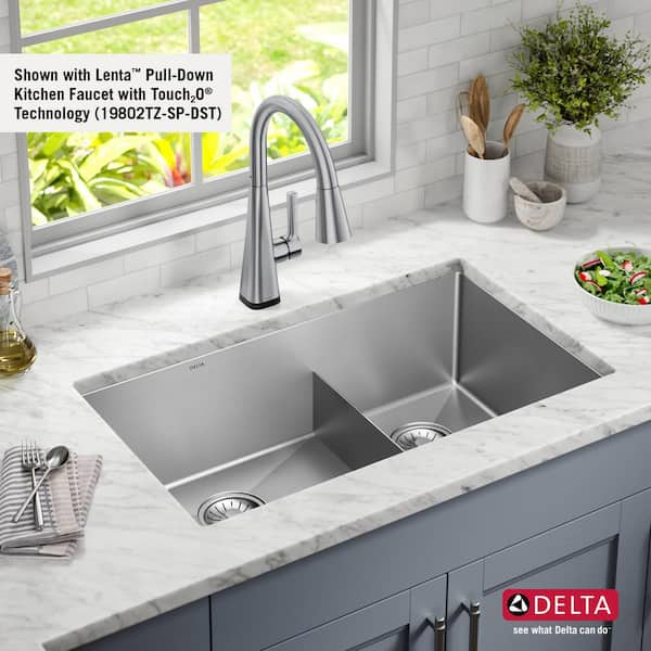 Stylish S-202XTG 32 Low Divider Double Undermount and Drop-In Kitchen Sink