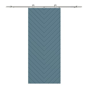 Herringbone 30 in. x 80 in. Fully Assembled Dignity Blue Stained MDF Modern Sliding Barn Door with Hardware Kit