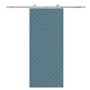 Herringbone 42 in. x 84 in. Fully Assembled Dignity Blue Stained MDF Modern Sliding Barn Door with Hardware Kit