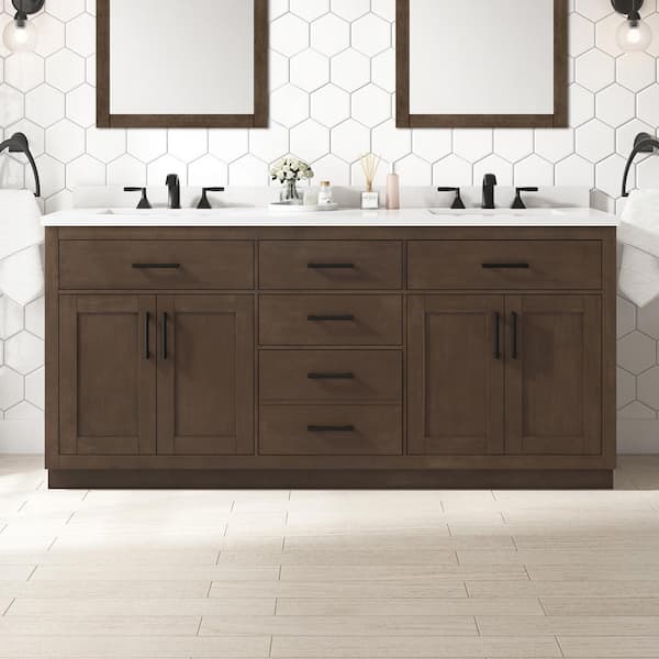 OVE Decors Bailey 72 in. W x 22 in. D x 34 in. H Double Sink Bath Vanity in Almond Latte with White Quartz Top